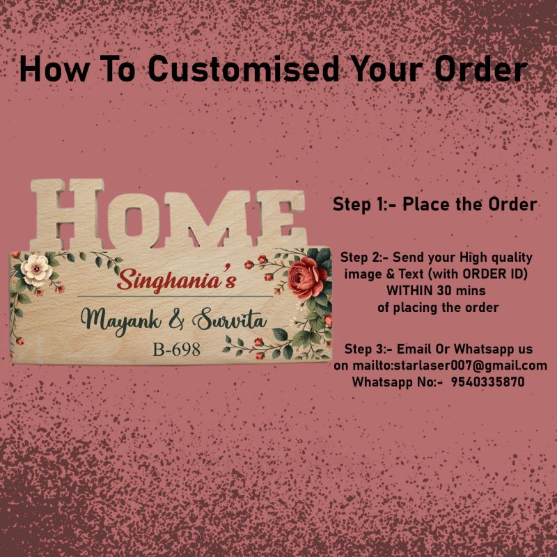 Personalized Wooden Home Name Plate with Floral Theme for Main Door | Custom With Name & House Number | Welcome Sign for Door, Flat, New Home & Housewarming Gift